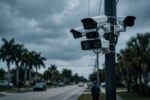 Automated license plate reader camera mounted on a roadside pole, representing AI surveillance technology scrutinized in Senate hearing