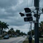 Automated license plate reader camera mounted on a roadside pole, representing AI surveillance technology scrutinized in Senate hearing