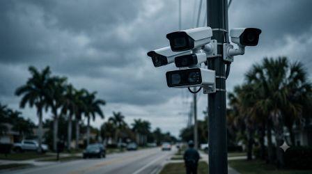 Automated license plate reader camera mounted on a roadside pole, representing AI surveillance technology scrutinized in Senate hearing